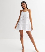 New Look White Floral Broderie Frill Strappy Mini Beach Dress